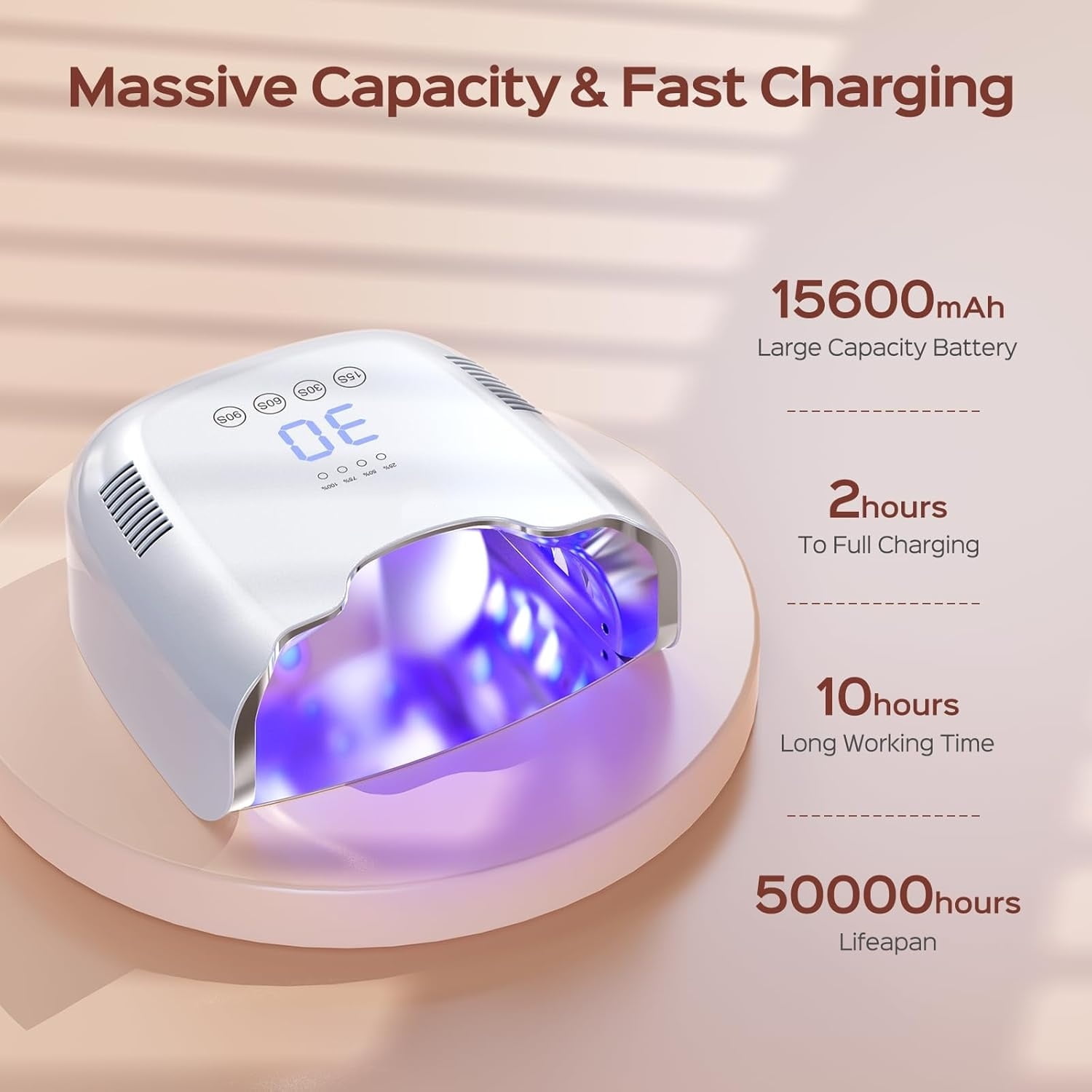Cordless Rechargeable UV Nail Lamp - UV Light for Gel Nails with Metallic Reflector & Metal Base, 54W Portable Wireless LED Nail Dryer, Professional Fast Charger Curing Lamp for Salon