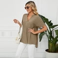 thumbnail image 2 of FJUCHAI Womens Shirts V Neck Short Sleeve Buttons Tops Tee Solid Color Blouse Loose Fit S-XXL, 2 of 10