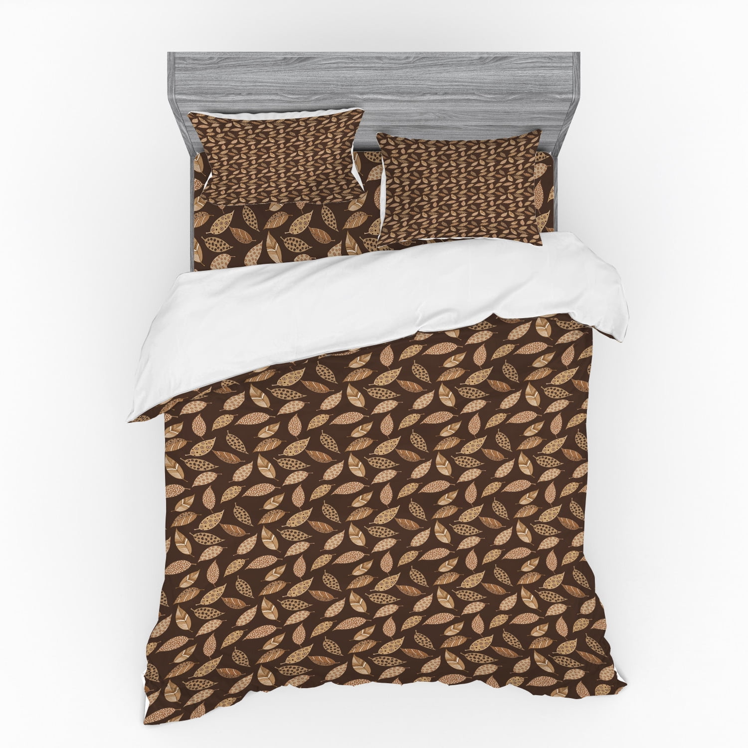 Leaves Duvet Cover Set, Autumn Leaves Pattern in Earth Tones, Bedding