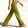 thumbnail image 2 of LNWUY Linen Pants for Women Summer Lounge Pants High Waisted Straight Leg Trouser with Pockets Beach Vacation Clothes Green XXL, 2 of 7