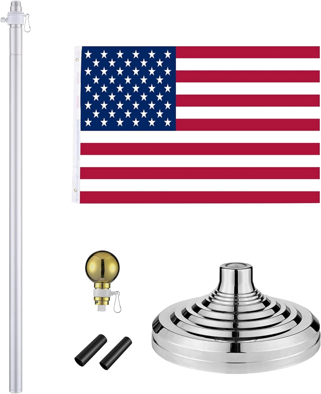 8 Ft Telescoping Indoor Flagpole Kit w/Ball Base Aluminum 3x5 Ft US Flag 2 Pack