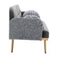 thumbnail image 3 of JINS & VICO Velvet Sofa, Button Tufted Couch with 2 Pillows, Armrest, Back and Metal Feet, Upholstered Loveseat Sofa for Living Room Bedroom Office, Easy Assembly, Grey, 3 of 3