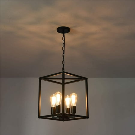 Garwarm 4 Light Lantern Chandeliers Industrial Metal Adjustable Height Foyer Pendant Lamp Rustic Black Hanging Lighting Fixture For Kitchen Island Farmhouse Hallway Canada Garwarm 4 Light Lantern Chandeliers, Rustic Metal Lantern Chandelier