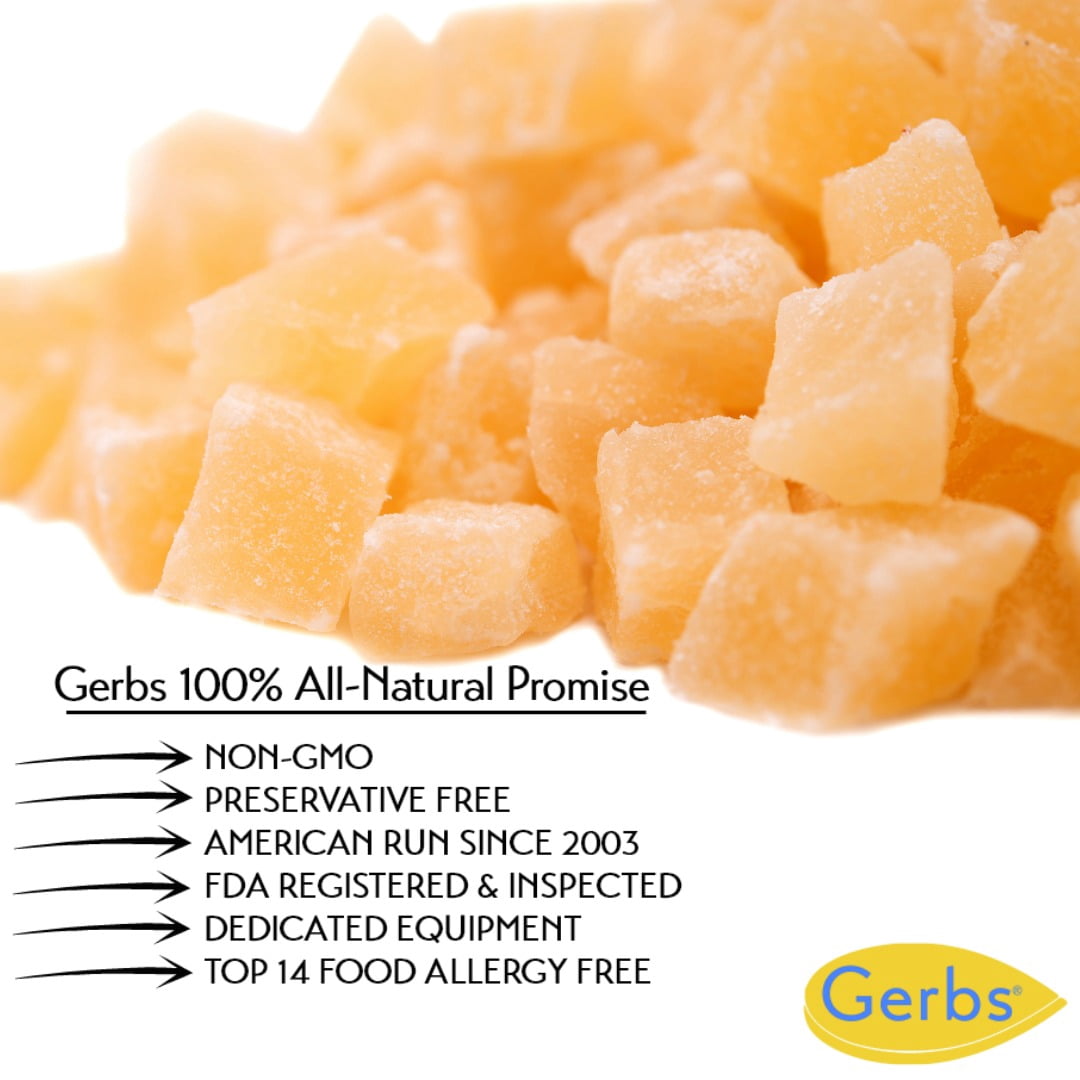 GERBS Dried Pineapple Cubes 2 LBS. | Freshly Dehydrated Resealable Bulk Bag | Top Food Allergy Free | Sulfur Dioxide Free Diced Pineapple|Effective in acne flairs & bone health | Gluten & Peanut Free