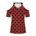 thumbnail image 4 of Womens Halter V Neck Cold Shoulder Tops Stripe Shirts Cut Out Shoulder Casual Gradient Tshirts Polka Dot Heart Tees Wine XL, 4 of 5