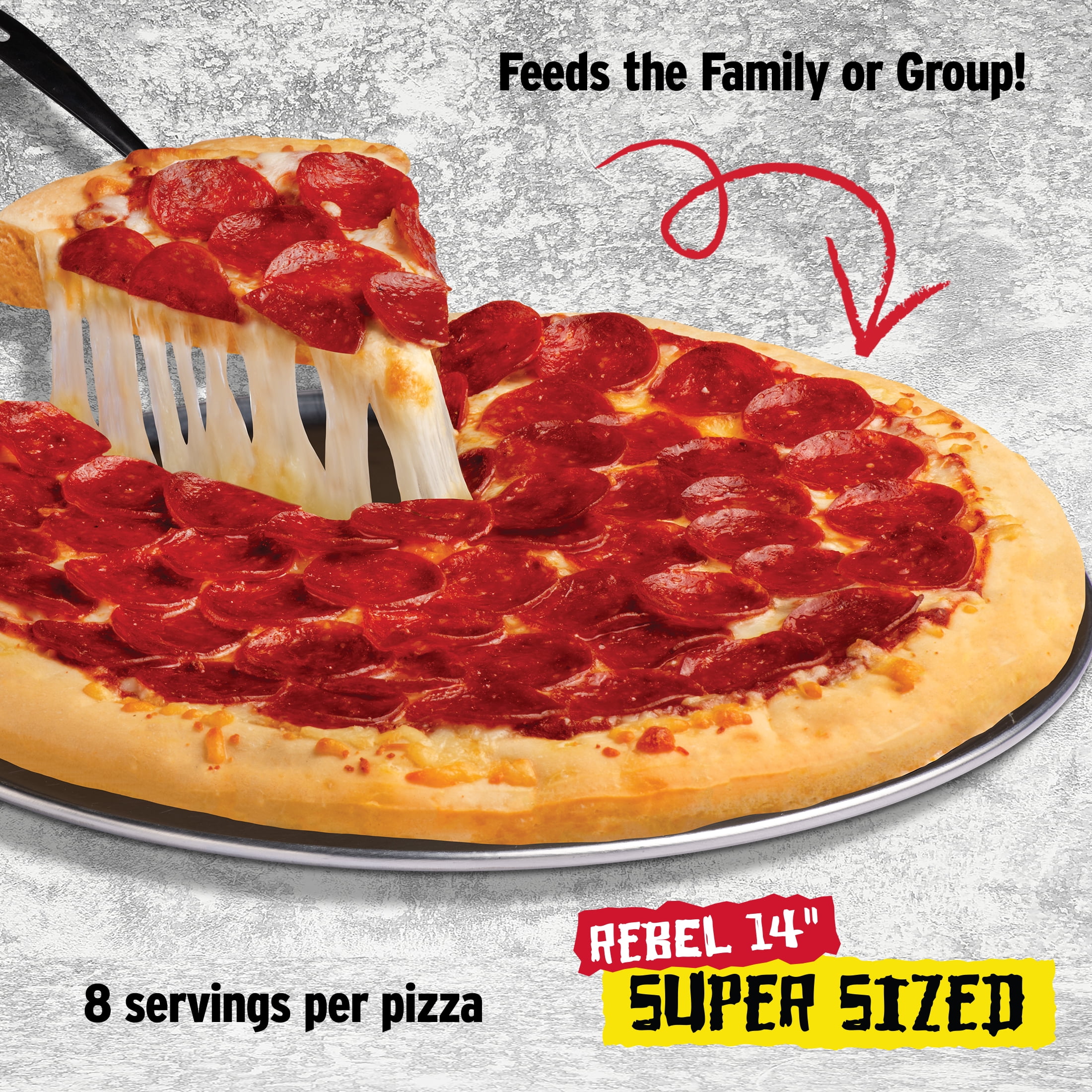 Wild Mike's Ultimate Pizza Super-Sized Pepperoni (Frozen) Marinara Sauce and 4 Cheese Blend.