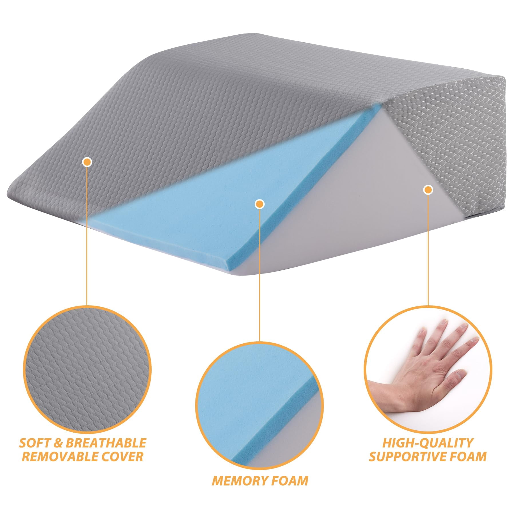 Leg Elevation Pillows  For Sleeping Gel Memory Foam Top Wedge Pillow Wedges After - Removable Cover (10 Inch Grey)
