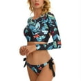 thumbnail image 3 of Ladies Multicolor Print Back Cutout Swim Briefs Bikinis Long Sleeve Womens Split Swimsuit Suit, 3 of 6