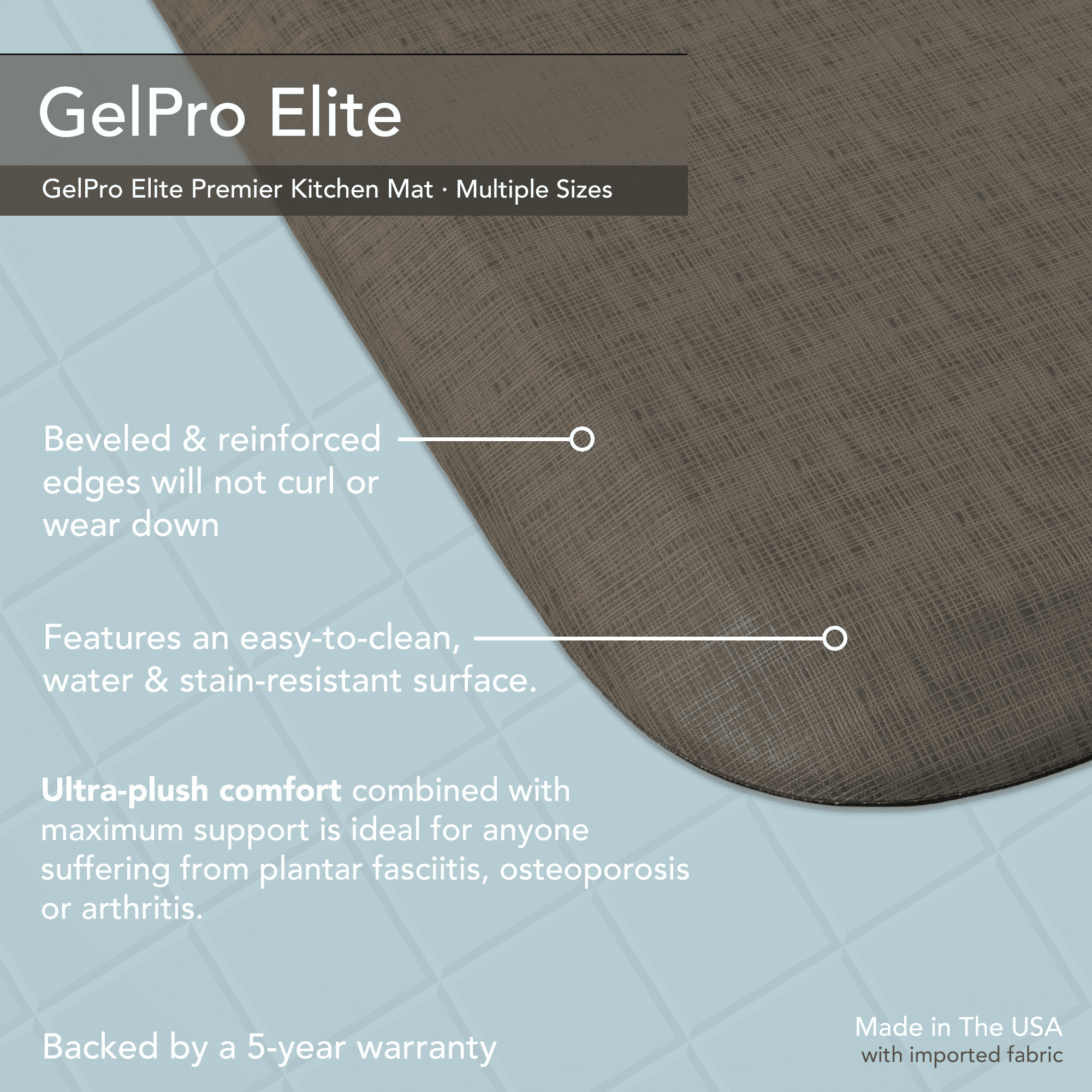 GelPro Elite Anti-Fatigue Kitchen Comfort Mat 20x72" Linen Granite Grey