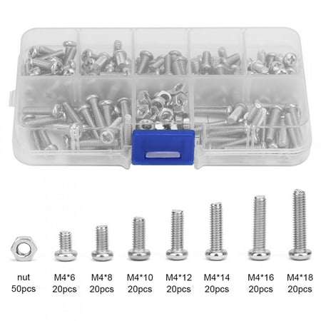 

190pcs M4*6\M4*8\M4*10\M4*12\M4*14\M4*16\M4*18 Cross Screw Set and Nut