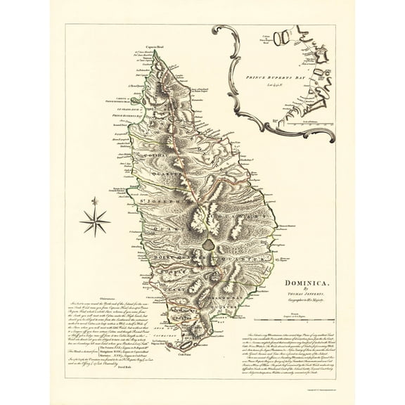 Historic Map - Dominica - Sayer 1768 - 23 x 30.49 - Vintage Wall Art