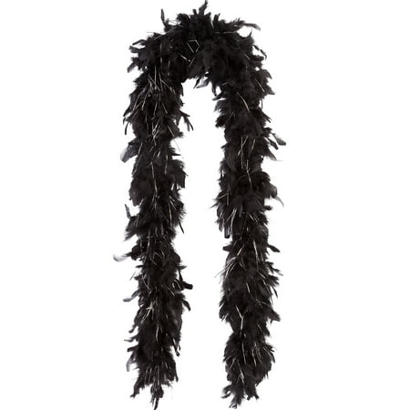 Suit Yourself Black with Silver Tinsel Feather Boa for Adults, Measures 72 Inches Long, Features Shiny Silver
