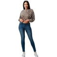 thumbnail image 2 of Cute and flirty long sleeve boat neck top, made in a leopard printed, brushed stretch knit fabric., 2 of 11