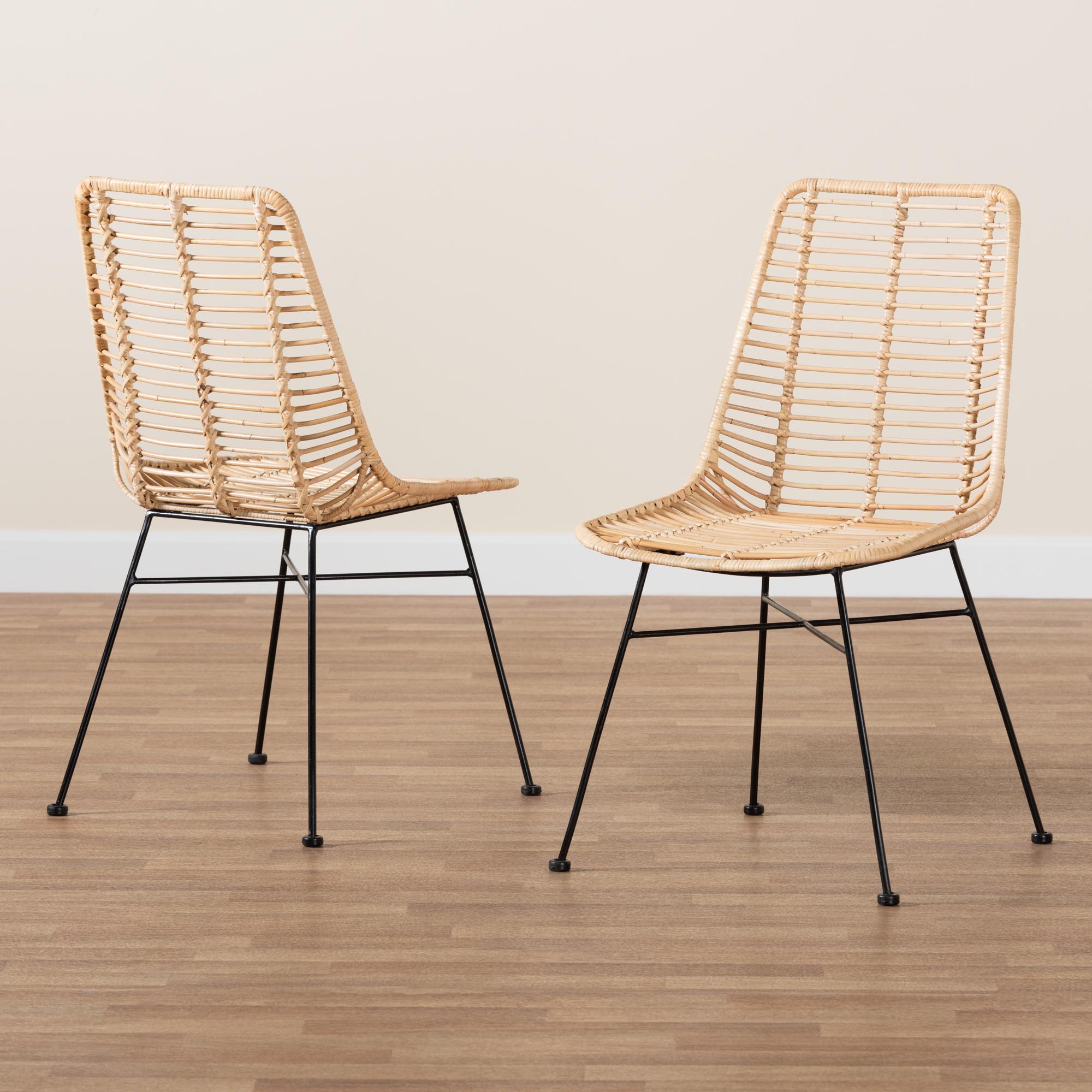 bali & pari Manhattan Rattan BOHO Dining Chairs, Set of 2, Natural Brown