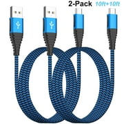 USB C Cable 10ft 2Pack, XUDUO Type C Charger Fast Charging Braided Cable Compatible with Samsung Galaxy S10 S9 S8 Plus, Note 10 9 8, LG V50 V40 G8 G7 and Other USB C Charger