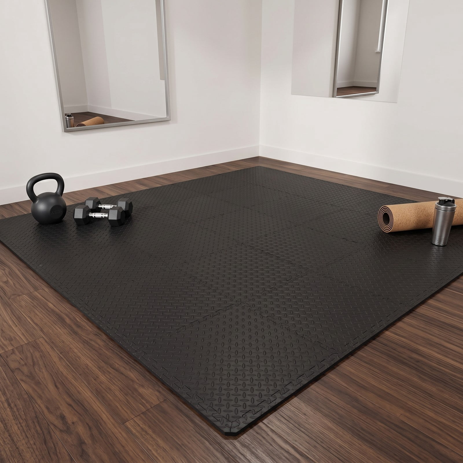 Airfind 24 Tiles Puzzle Exercise Floor Mat with Interlocking EVA Foam and Non-Slip Texture for Home Gym Equipment Protection, Black
