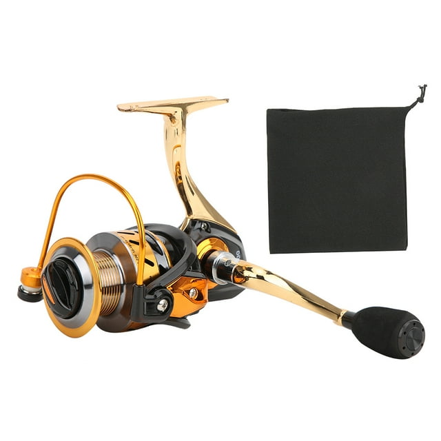 Carrete de pesca de agua salada con brazo basculante plegable, totalmente metálico, sin intervalos, rueda giratoria, accesorio para carrete de pesca, MT5000, negro y dorado