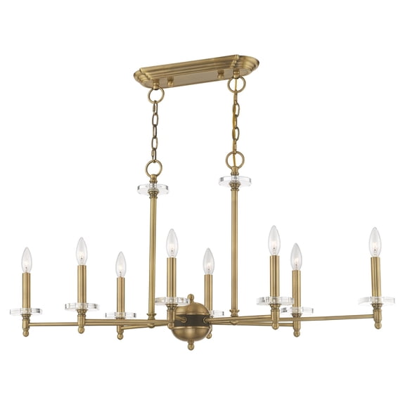 42708-01 Livex Lighting Bennington - 8 Light Linear Chandelier - 14 Inches wide by 19.75 Inches high-Antique Brass Finish