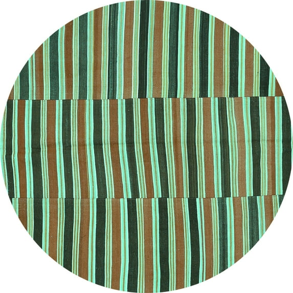 Ahgly Company Machine Washable Indoor Round Oriental Turquoise Blue Traditional Area Rugs, 6' Round