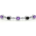 thumbnail image 3 of 925 Sterling Silver Purple Amethyst and Black Sapphire and Moissanite Tennis Bracelet for Women | 4.45 Cttw | Gemstone February Birthstone | Oval Checkerboard 7X5MM | Fully Adjustable 10 inch, 3 of 6