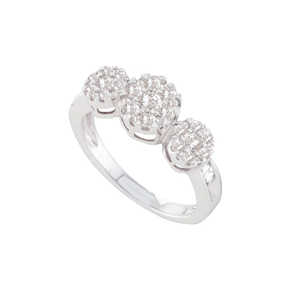 Diamond2Deal - 14k White Gold Womens Round Diamond Triple Flower
