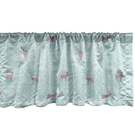 Ambesonne Deer Window Valance, Forest in the Winter Trees, 54" X 18", Bluegrey Dried Rose