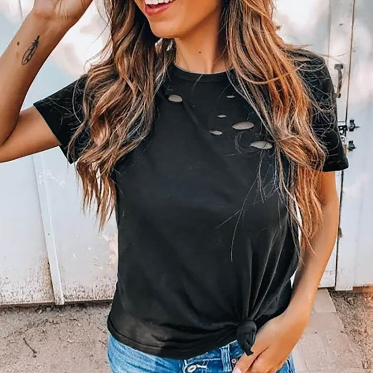 Slange Religiøs Regeneration Abcnature Women Short Sleeve O-Neck Solid Ripped Tank Tops T-Shirts Black M  - Walmart.com