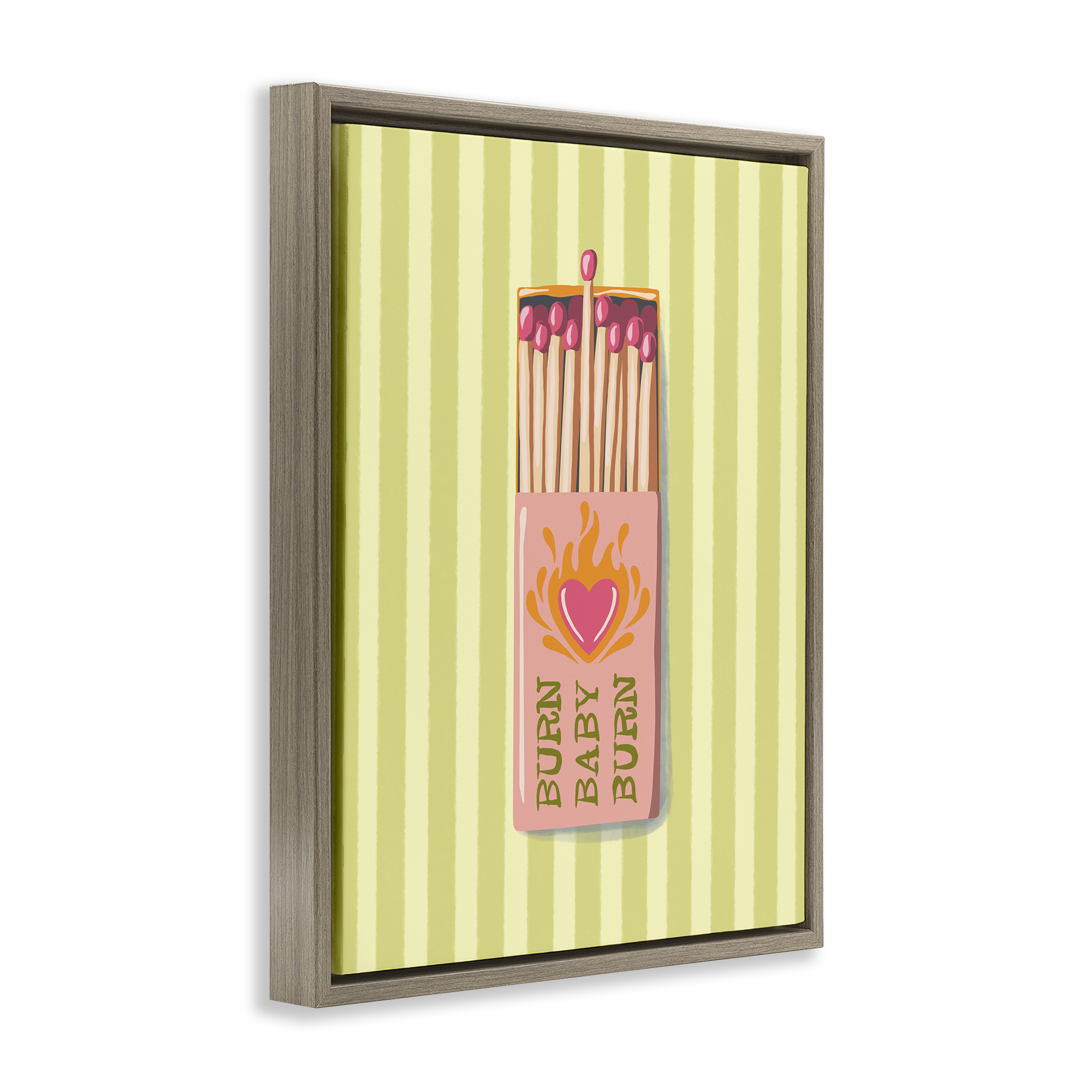 Burn Baby Matches Brown Framed Floater Canvas Wall Art, design by Elyse Anastacia