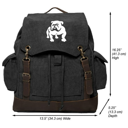 Bulldog Logo Vintage Canvas Rucksack Backpack with Leather Straps, Black & (Best Hiking Packs 2019)