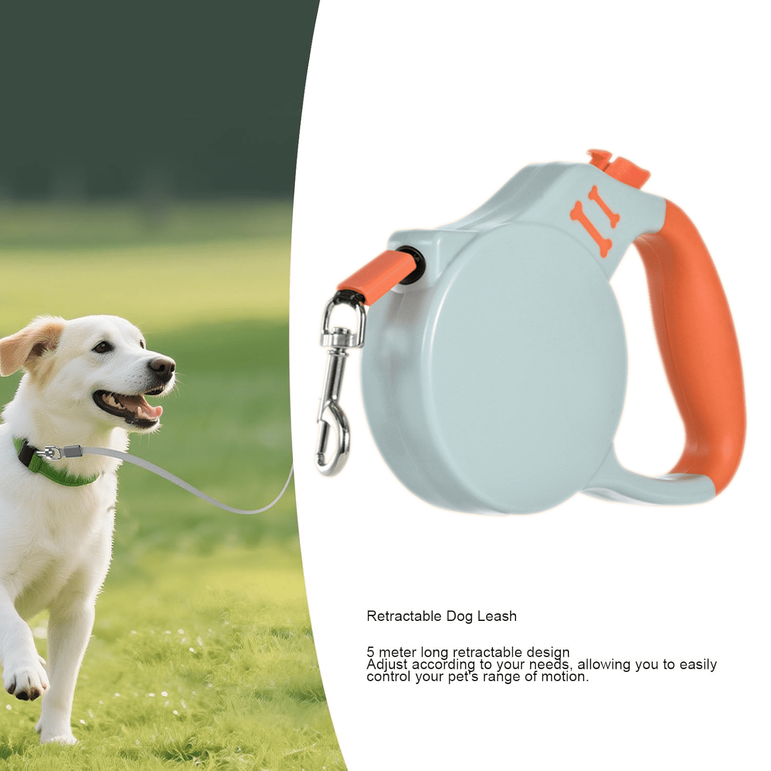 Anvet Adjustable Dog Walking Tape Retractable Dog Leash 16.4ft Light Weight Tangle-Free Lead with One-Hand Brake & Anti-Slip Grip, for Dogs up to 110 lbs (Large)