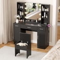 thumbnail image 4 of Vabches Modern Vanity Desk Set with Large Mirror and Stool, Large Makeup Table Set with 3 Drawers, 2 Cabinets & Storage Stool Charging Station, Adjustable Lighting Colors, 4 of 8