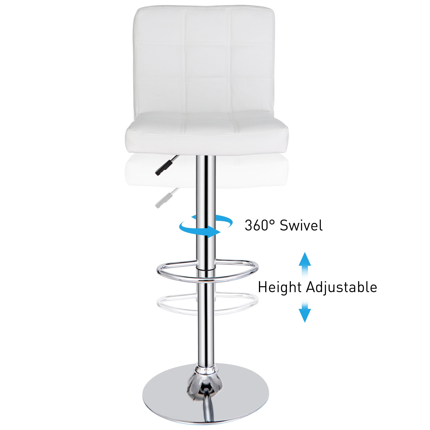 HomGarden Set of 2 Adjustable PU Leather Swivel Barstool Indoor Bar Stool W/ Back, White