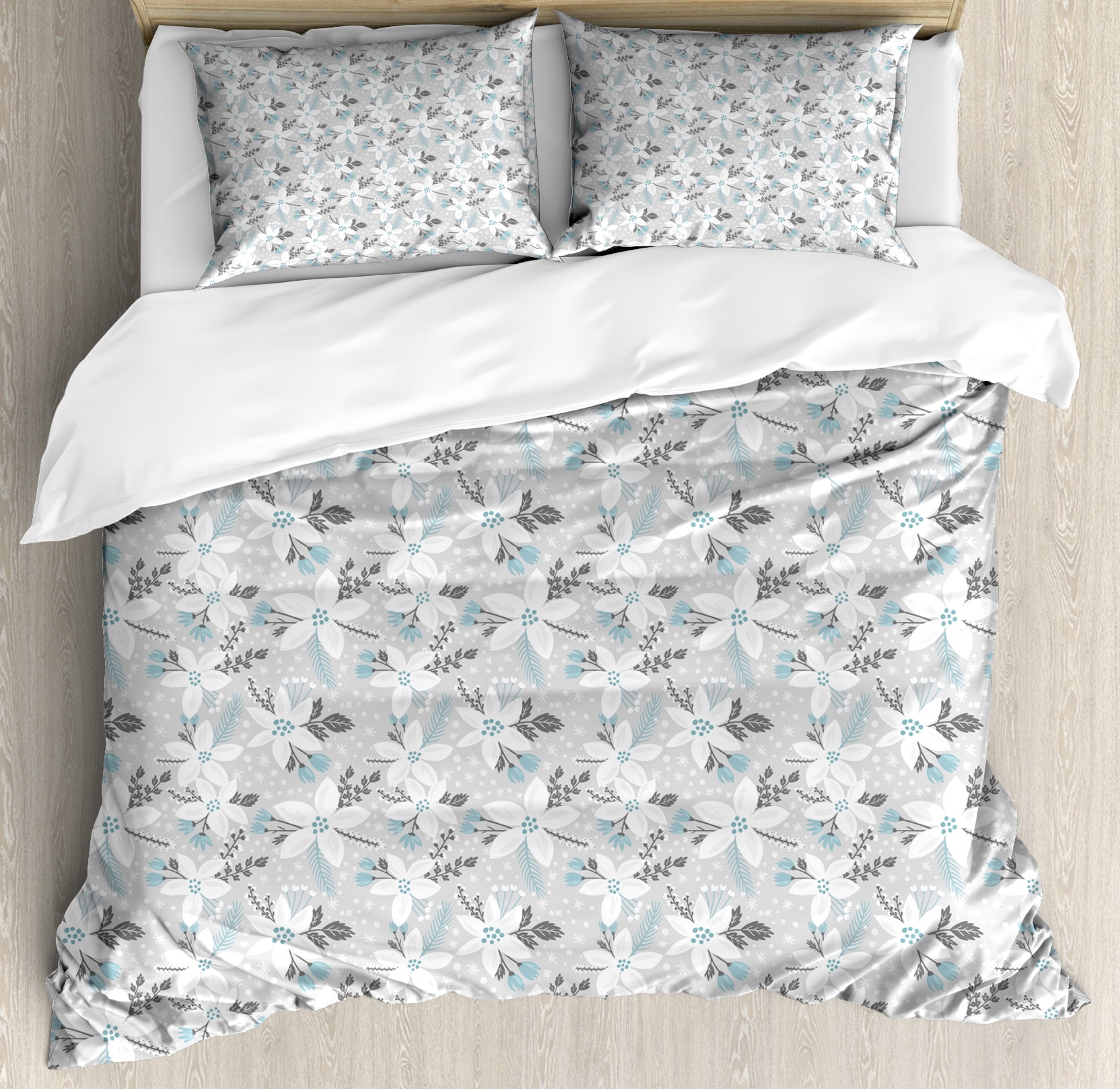 Winter Duvet Cover Set Hand Drawn Style Poinsettia Flowers Romantic Winter Duvet Cover Set Hand Drawn Style Poinsettia Flowers Romantic Vintage Botanical Nature Decorative Bedding With Pillow Shams Grey White Pale