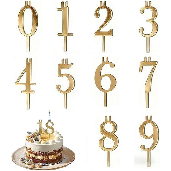 XQWJWLA Golden Birthday Number Candle Holder Set(10 PCS) - Reusable Metal Digital Candle Holder, Decorative Cake Topper , Party Decor for Anniversary, Wedding & Milestone Celebrations