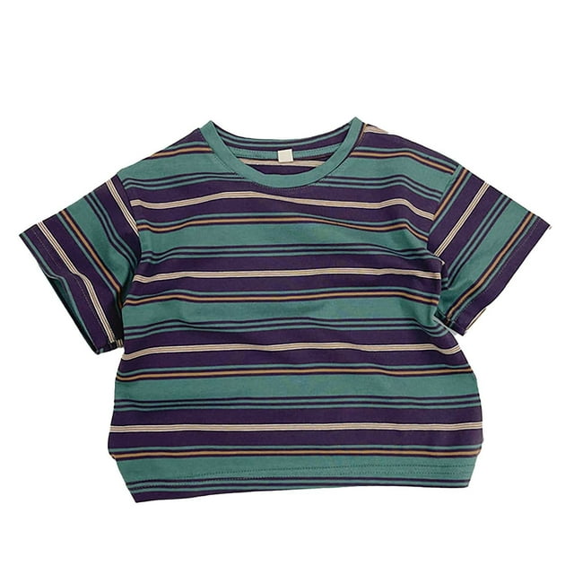 Haut Décontracté Rayé Unisexe pour Enfants - Manches Courtes, Polyester, 6M-11Y - Tailles 80-130