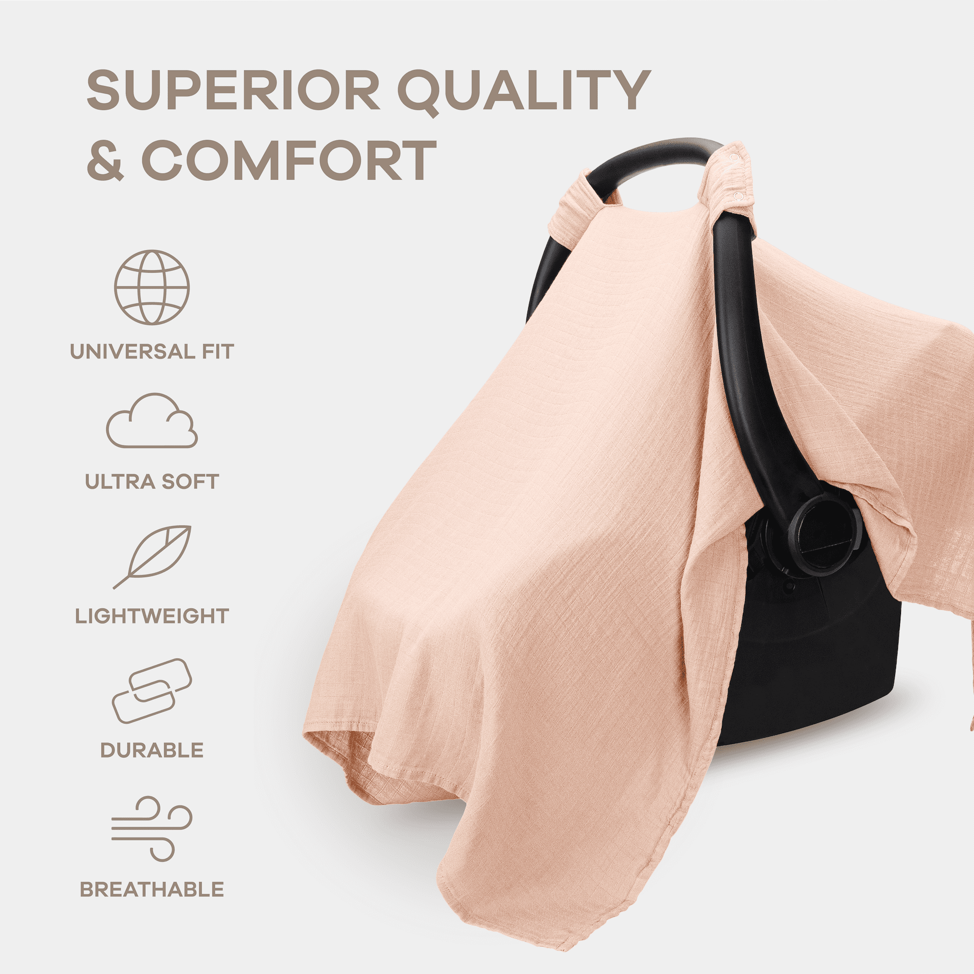 Comfy Cubs Baby Car Seat Cover - Soft, Breathable & Lightweight Large Car Seat Canopy, Blush