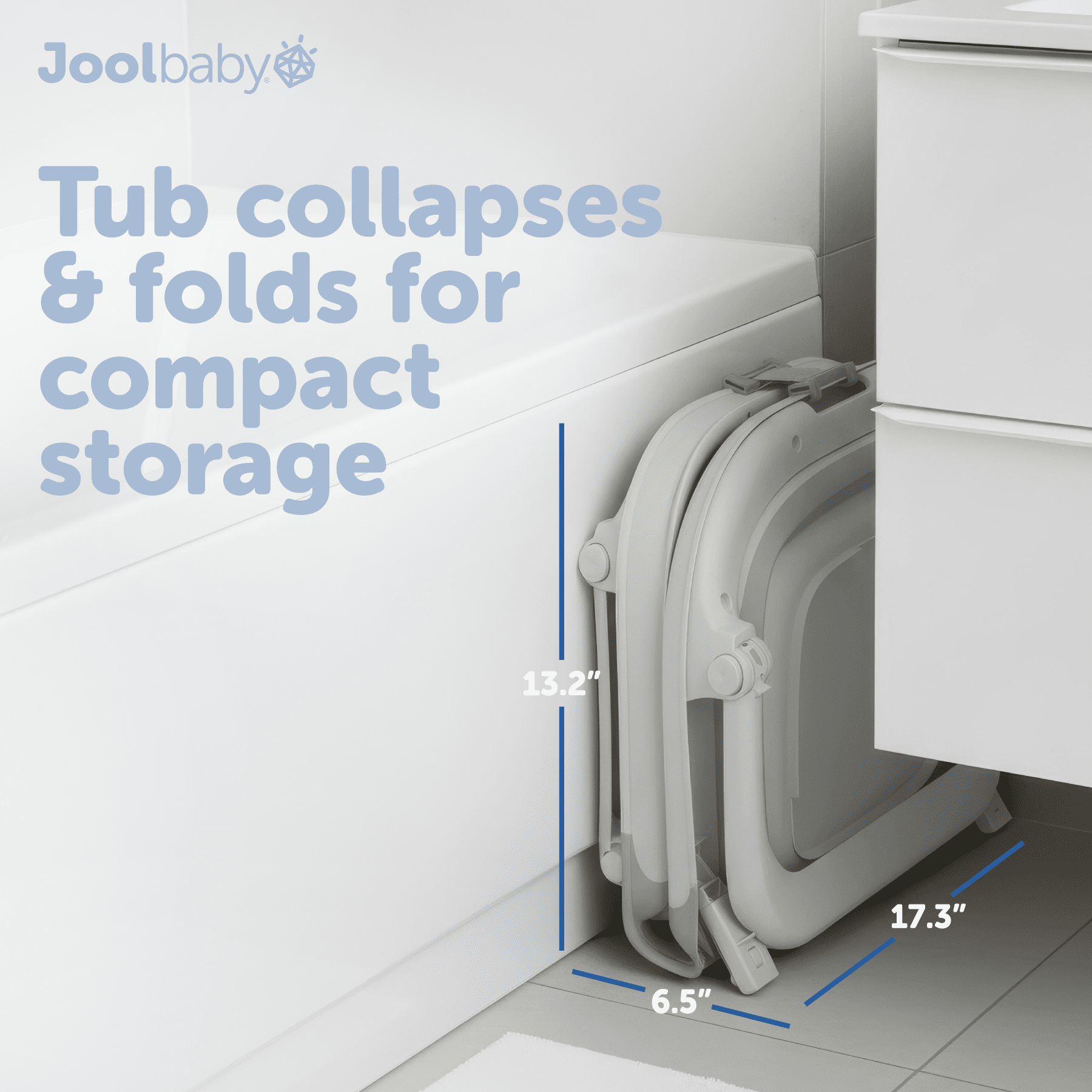Jool Baby Fold ‘n Store Baby Bathtub – 3 Stage Collapsible Bather for Easy Storage, Portable for Travel – Built-in Thermometer (Gray)