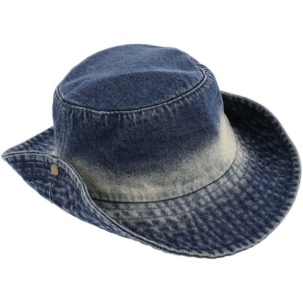 Sombrero de mezclilla para mujeres y hombres, sombrero de sol de ala ancha, sombrero de vaquero plegable con correa para la barbilla para viajes en la playa y pesca al aire libre
