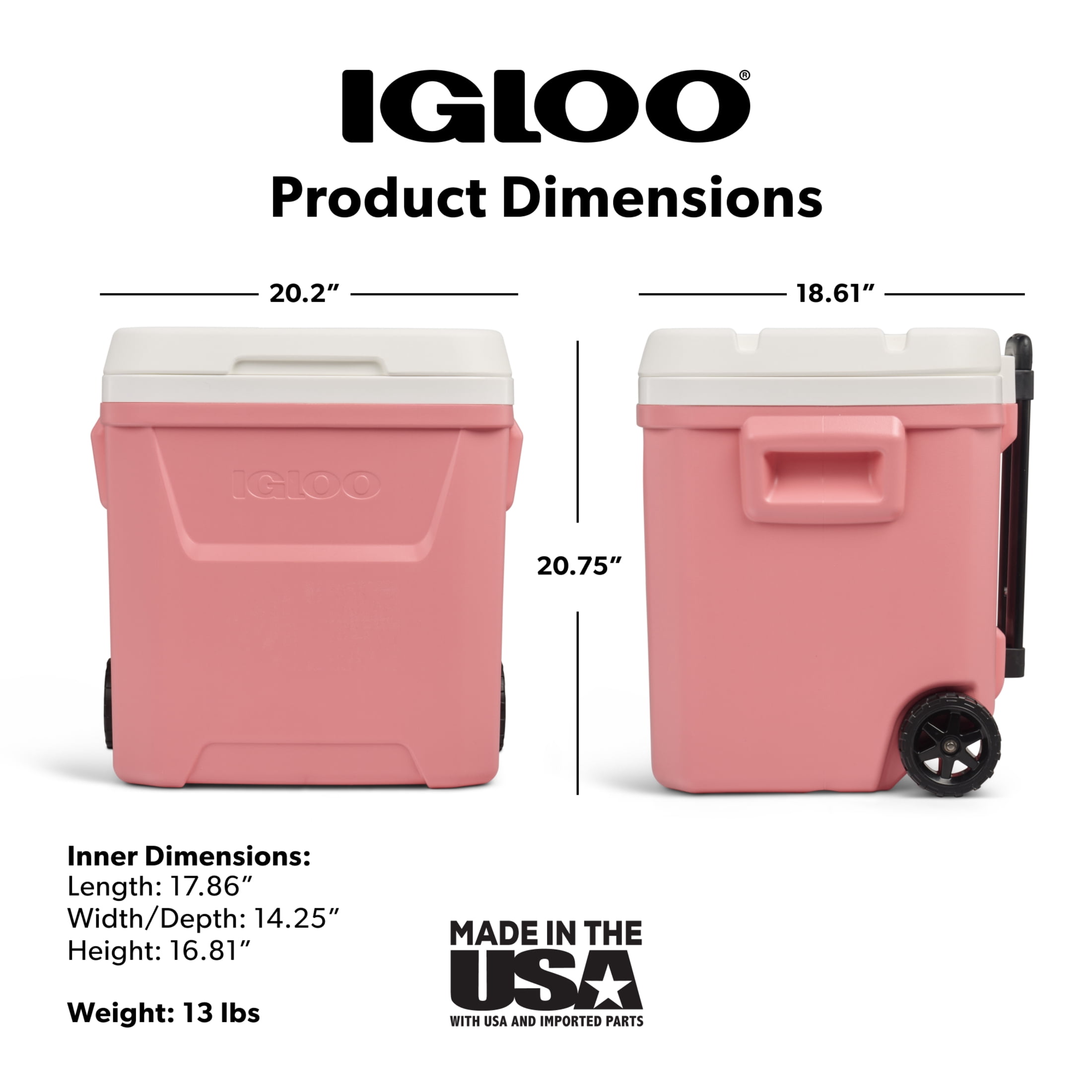 Igloo 60 QT Laguna Ice Chest Cooler with Wheels, Coral Pink