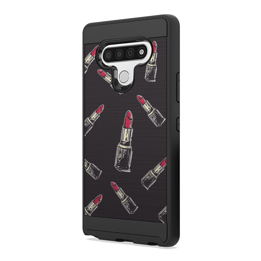 Capsule Case Compatible with LG Stylo 6 [Alpha Hybrid Layer Slick Shockproof Full Body Protection Black Case Phone Cover] for LG Stylo 6 LMQ730 All Phone Carriers (Lipsticks)