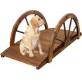 thumbnail image 6 of GVN 3.3ft Wooden Garden Bridge Arc Footbridge with Half-Wheel Style Railings & Solid Fir Construction, Stained Wood, 6 of 10