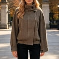 thumbnail image 5 of Women's Fall Winter Plaid Wool Blend Bomber Jacket Coat Stand Collar Cropped Outerwear Vintage Button Down Barn Jackets (Brown M), 5 of 7
