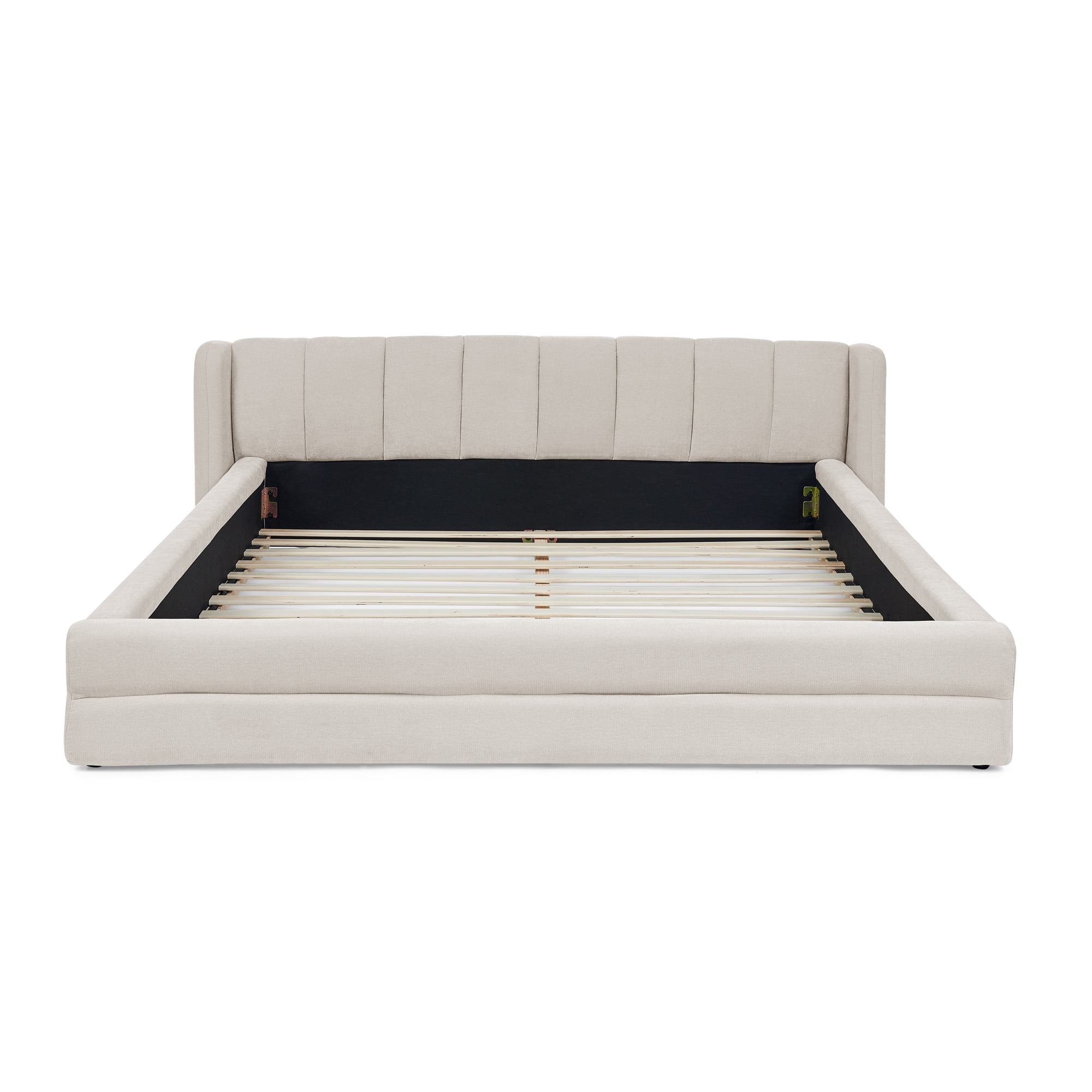 Queen Size Upholstered Bed Frame Modern Platform with Thick Chenille Fabric Headboard No Box Spring Needed for Bedroom, Beige