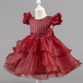 thumbnail image 2 of BLTIBY Girls Flower Sequin Tulle Dress Cute Ruffle Toddler Wedding Princess Party Birthday Pageant Prom Dresses Red 9-10 Years, 2 of 5
