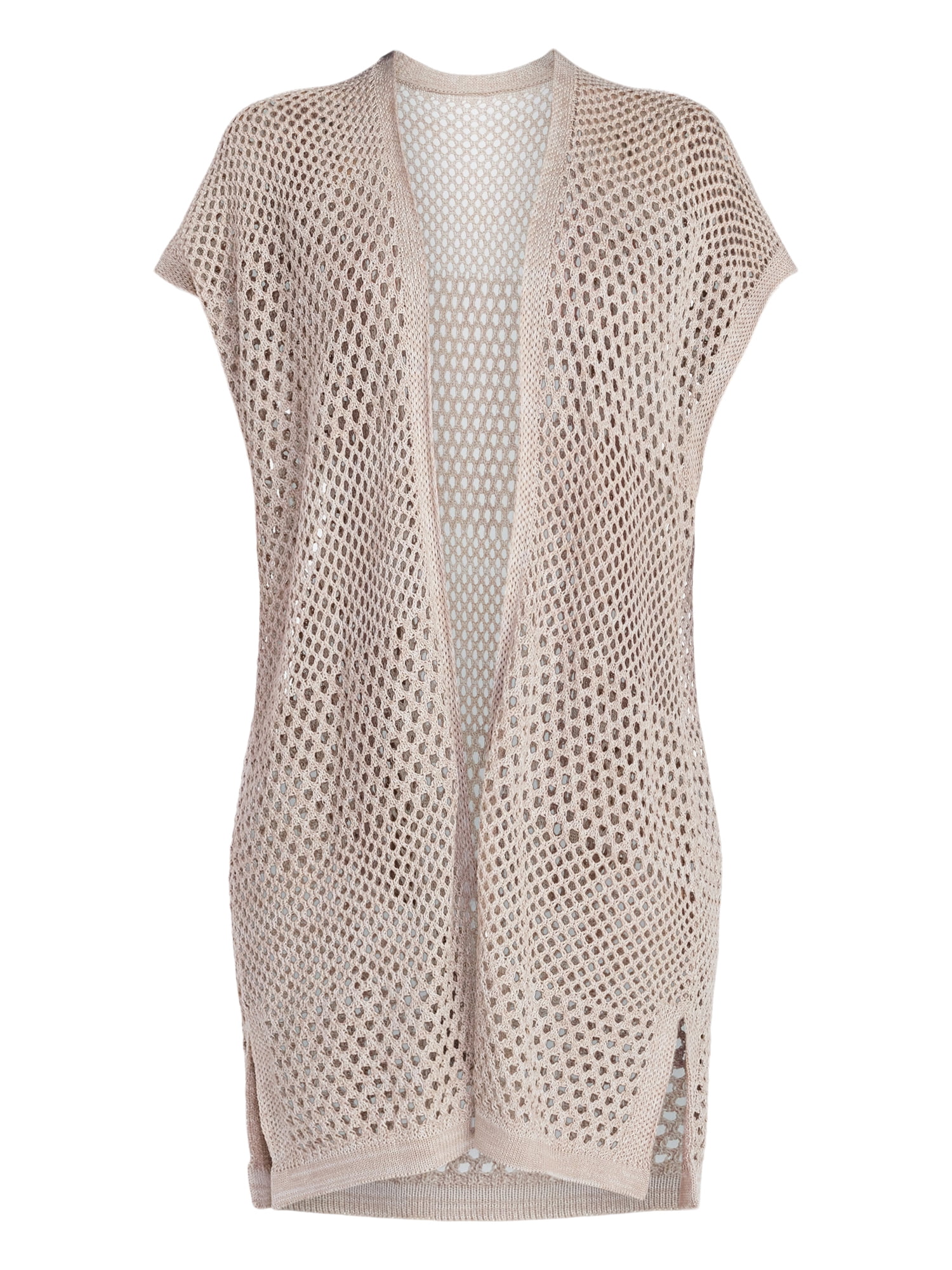Time and Tru Women's Openwork Knit Coverup, Size XXL/XXXL, True Taupe/Khaki Safari