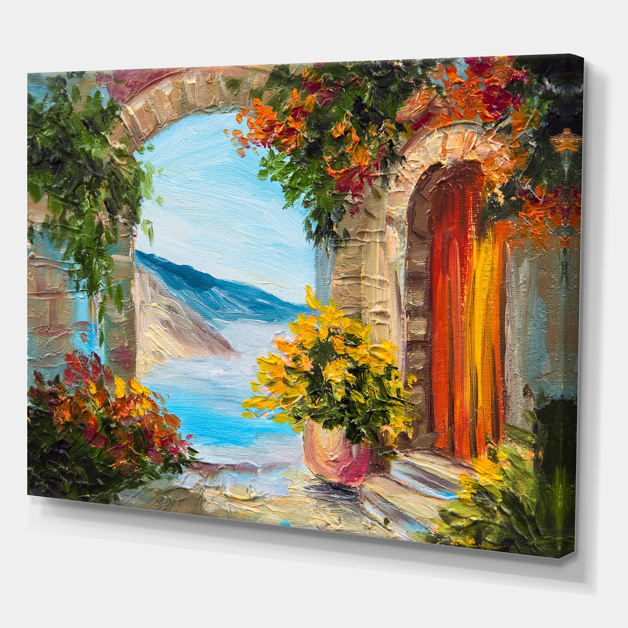 Designart ' House With Colorful Flowers Near The Sea Summer Season ' Nautical & Coastal Canvas Wall Art Print