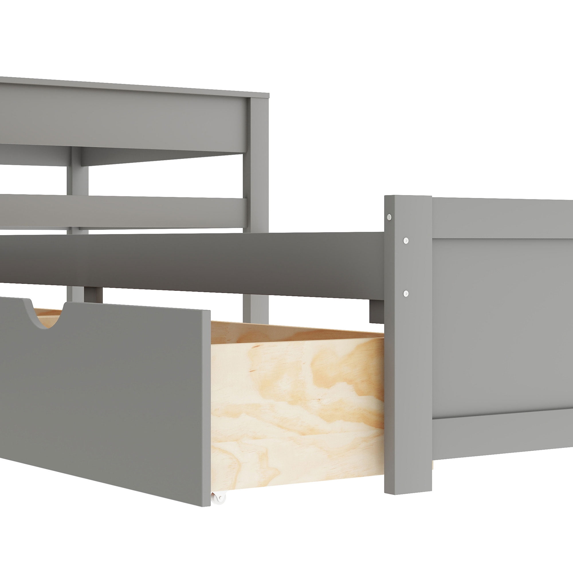 Euroco Pine Wood L-Shaped Twin Platform Bed with Trundle, 3 Beds in One for Bedroom, Trundle Bed with Drawers and Built-in Desk, Gray