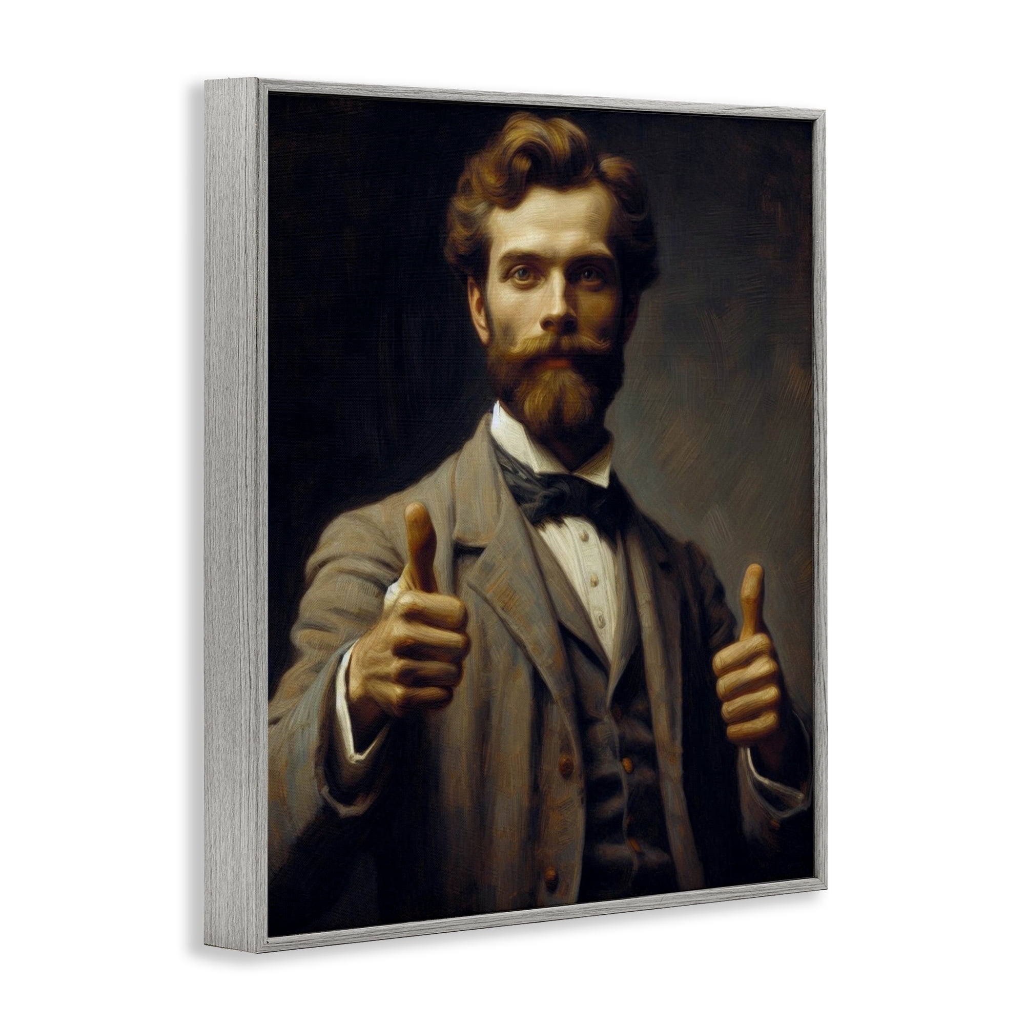 Funny Thumbs Up Gentleman Gray Framed Giclee Art, design by Lettered and Lined