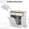 thumbnail image 3 of POWERSTONE Hidden Tilt Out Trash Cabinet Kitchen Island with 2 Drawers & Adjustable Shelf, Rubber Wood Countertop, Freestanding Laundry Hamper Recycle Bins, Pet Proof Garbage Can Holder White, 3 of 7