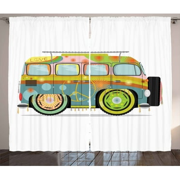 Urban Graffiti Curtains 2 Panels Set, Hippie Campervan with Colorful Exterior Painting with Artsy Peace Symbol, Window Drapes for Living Room Bedroom, 108W X 108L Inches, Multicolor, by Ambesonne